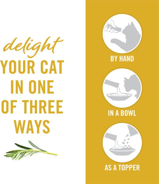 Show full view: Fancy Feast Savoury Puree Naturals Best Sellers Variety Pack Lickable Cat Treats, 10-g sachet, case of 16 slide 5 of 9