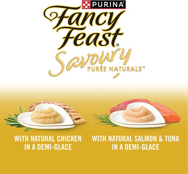 Show full view: Fancy Feast Savoury Puree Naturals Best Sellers Variety Pack Lickable Cat Treats, 10-g sachet, case of 16 slide 7 of 9