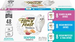 Fancy Feast Petites Seafood Favourites Variety Pack Wet Cat Food, 79.4-g tray, case of 24