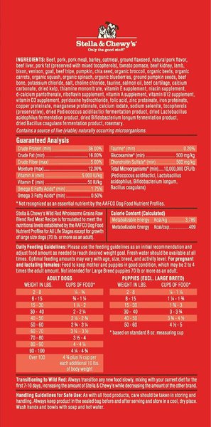 Show full view: Stella & Chewy's Wild Red Raw Blend Kibble Wholesome Grains Red Meat Recipe Dry Dog Food, 9.53-kg bag slide 4 of 6