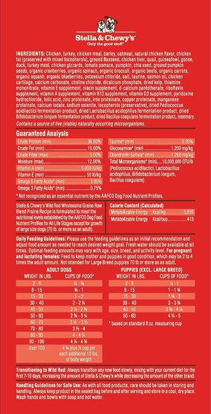 Show full view: Stella & Chewy's Wild Red Raw Blend Kibble Wholesome Grains Prairie Recipe Dry Dog Food, 9.53-kg bag slide 4 of 6