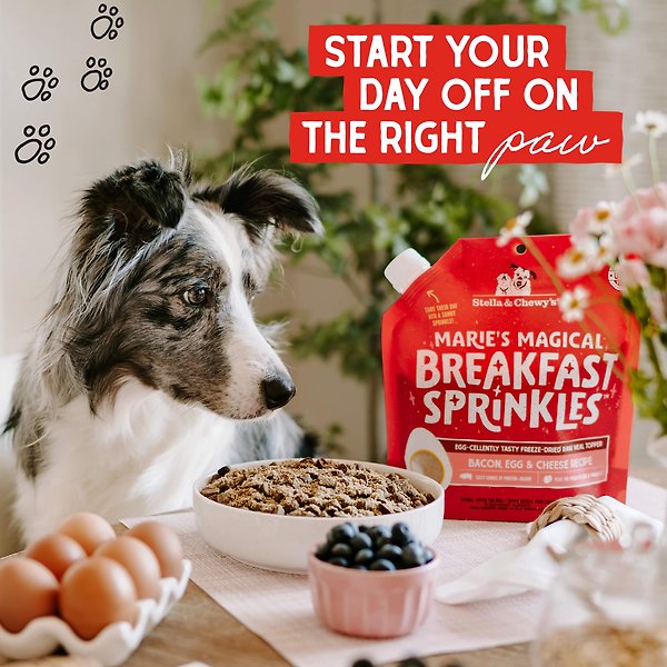 Show full view: Stella & Chewy's Marie's Magical Breakfast Sprinkles Freeze-Dried Raw Bacon, Egg & Cheese Recipe Grain-Free Dog Food Topper, 7-oz bag slide 7 of 10