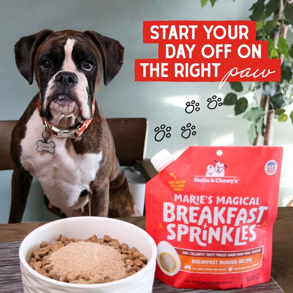 Show full view: Stella & Chewy's Marie's Magical Breakfast Sprinkles Freeze-Dried Raw Breakfast Burger Recipe Grain-Free Dog Food Topper, 7-oz bag slide 7 of 10