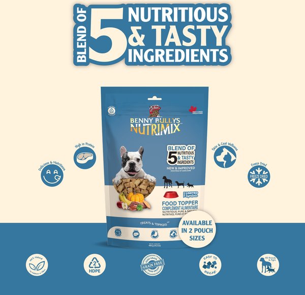 Show full view: Benny Bullys Beef NutriMix Raw Freeze-Dried Dog Food Topper, 436-g bag slide 3 of 4