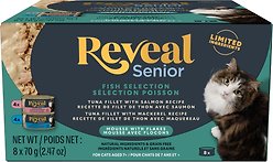 Reveal Fish Selection Mousse & Flakes Senior Wet Cat Food, 2.47-oz can, case of 8