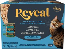 Reveal Natural Grain-Free Variety of Fish in Broth Flavored Wet Cat Food, 2.47-oz can, case of 12