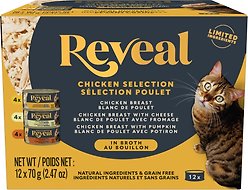 Reveal Natural Grain-Free Variety of Chicken in Broth Flavored Wet Cat Food, 2.47-oz can, case of 12