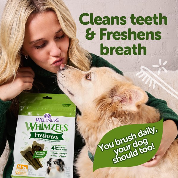 Show full view: WHIMZEES by Wellness Freshzees Fresh Breath Medium Breed Natural Dental Dog Treats, 14 Count slide 7 of 10