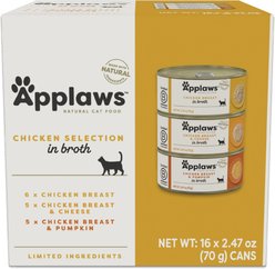 Applaws Chicken Selection in Broth Variety Pack Wet Cat Food, 2.47-oz can, case of 16