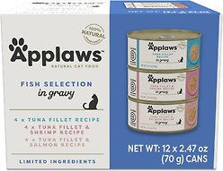 Applaws Tuna Flavors in Gravy Variety Pack Wet Cat Food, 2.47-oz can, case of 12