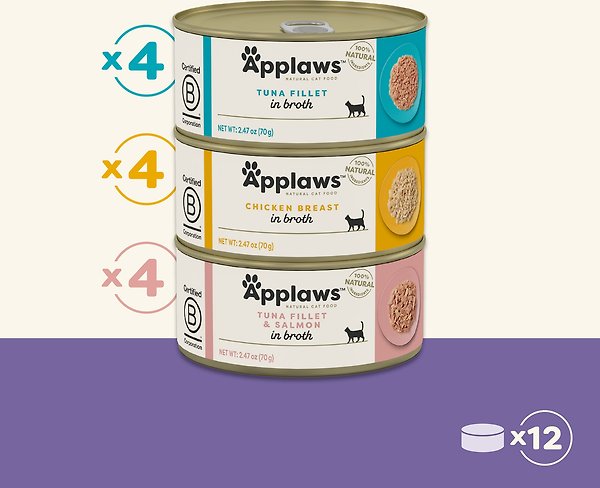 Show full view: Applaws Variety of Flavors in Broth Limited Ingredient Canned Wet Cat Food, 2.47-oz can, case of 12 slide 7 of 7