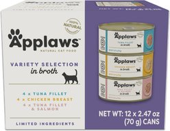 Applaws Variety of Flavors in Broth Limited Ingredient Canned Wet Cat Food, 2.47-oz can, case of 12
