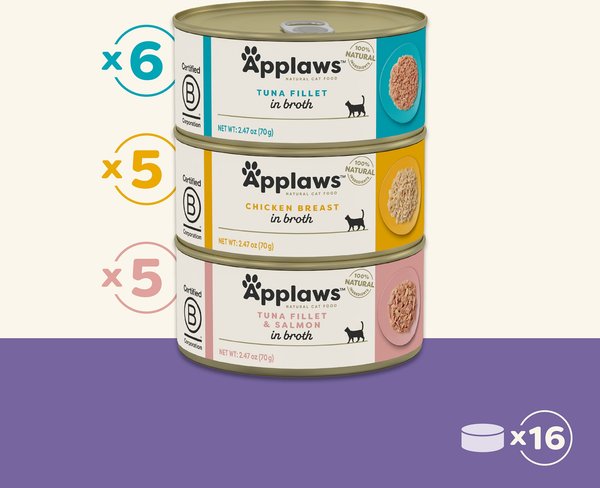 Show full view: Applaws Variety Selection in Broth Variety Pack Grain-Free Wet Cat Food, 2.47-oz can, case of 16 slide 7 of 7