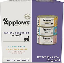 Applaws Variety Selection in Broth Variety Pack Grain-Free Wet Cat Food, 2.47-oz can, case of 16
