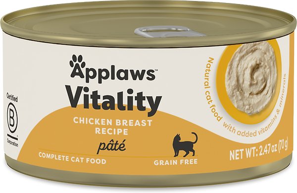 Show full view: Applaws Vitality Chicken Breast Recipe Pate Grain-Free Wet Cat Food, 2.47-oz can, case of 24 slide 8 of 9