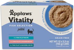 Applaws Vitality Fish Pate Selection Grain-Free Wet Cat Food, 5.5-oz can, case of 12