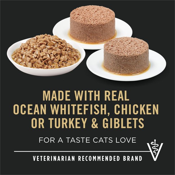 Show full view: Purina Pro Plan Urinary Tract Health Variety Pack Ocean Whitefish, Chicken, Turkey & Giblets Wet Cat Food, 85-g can, case of 24 slide 7 of 9