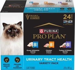 Purina Pro Plan Urinary Tract Health Variety Pack Ocean Whitefish, Chicken, Turkey & Giblets Wet Cat Food, 85-g can, case of 24