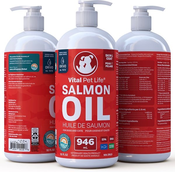 Show full view: Vital Pet Life Salmon Oil Skin & Coat Health Liquid Cat & Dog Supplement, 946-ml bottle slide 7 of 8