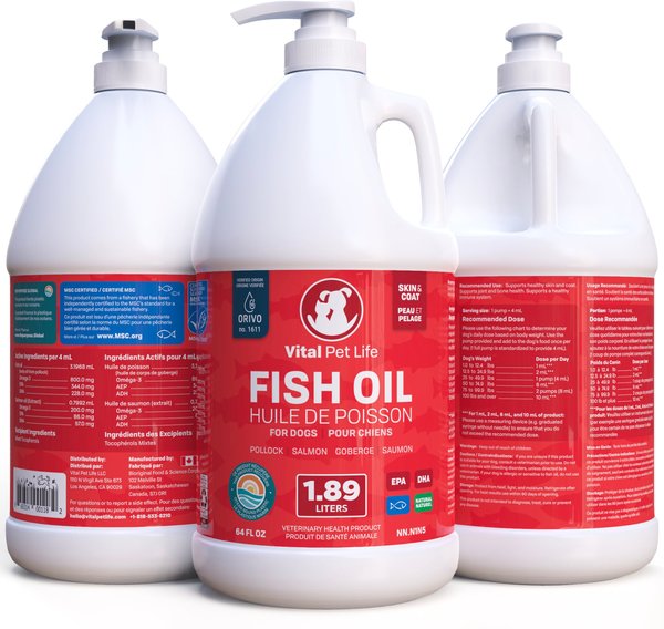 Show full view: Vital Pet Life Fish Oil Skin & Coat Health Liquid Cat & Dog Supplement, 1.89-L bottle slide 7 of 8
