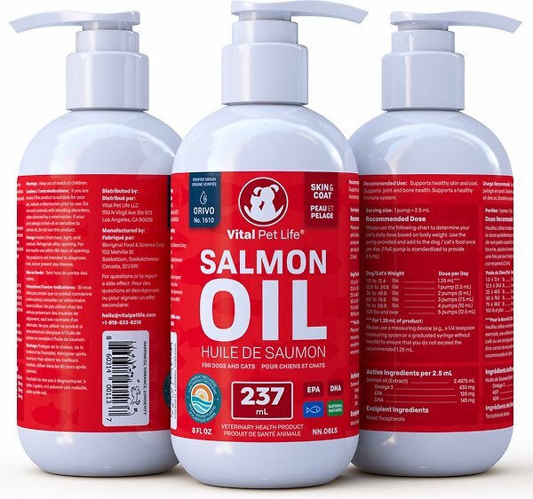 Show full view: Vital Pet Life Salmon Oil Skin & Coat Health Liquid Cat & Dog Supplement, 237-ml bottle slide 7 of 8