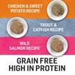 Show in main carousel: Purina Beyond Grain-Free Pate Variety Pack Trout & Catfish, Chicken & Sweet Potato, & Wild-Caught Salmon Wet Cat Food, 85-g can, case of 12 slide 10 of 11