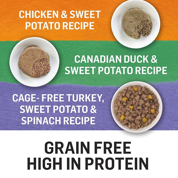 Show full view: Purina Beyond Poultry Variety Pack Chicken & Sweet Potato, Cage-Free Turkey, Sweet Potato & Spinach, & Canadian Duck & Sweet Potato Wet Cat Food, 85-g can, case of 12 slide 14 of 15