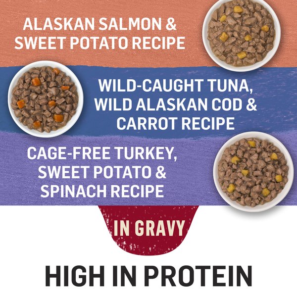 Show full view: Purina Beyond Variety Pack Grain-Free Turkey, Salmon, Tuna, Cod Wet Cat Food, 85-g can, case of 12 slide 8 of 9