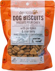 Dexypaws Pumpkin & Cranberries Crunchy Dog Treats, 12-oz bag