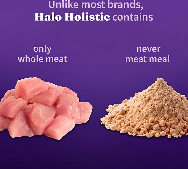 Show full view: Halo Holistic Complete Digestive Health Grain-Free Turkey & Sweet Potato Dog Food Recipe Adult Dry Dog Food, 1.59-kg bag slide 4 of 11