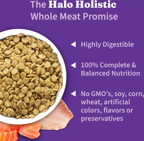 Show full view: Halo Holistic Complete Digestive Health Wild-Caught Salmon & Whitefish Recipe Small Breed Dry Dog Food, 4.54-kg bag slide 4 of 10