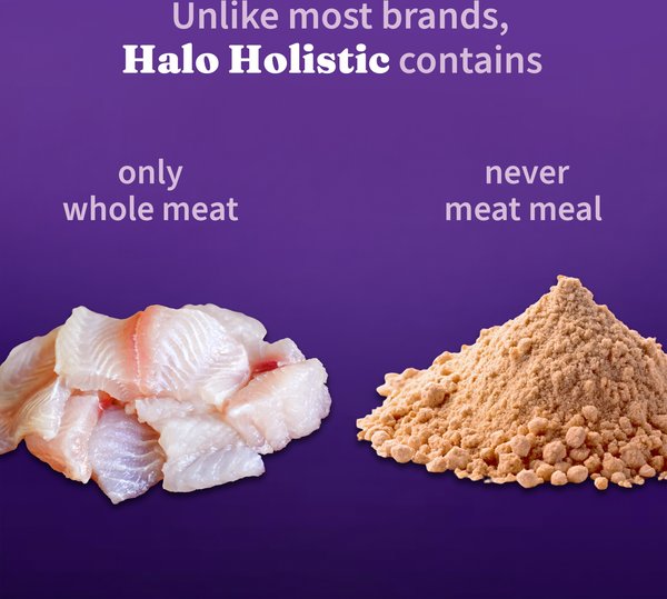 Show full view: Halo Holistic Wild-Caught Whitefish Recipe Sensitive Stomach Support Adult Dry Cat Food, 2.72-kg bag slide 3 of 10