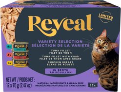 Reveal Natural Grain-Free Variety Fish & Chicken in Broth Flavored Wet Cat Food, 2.47-oz can, case of 12