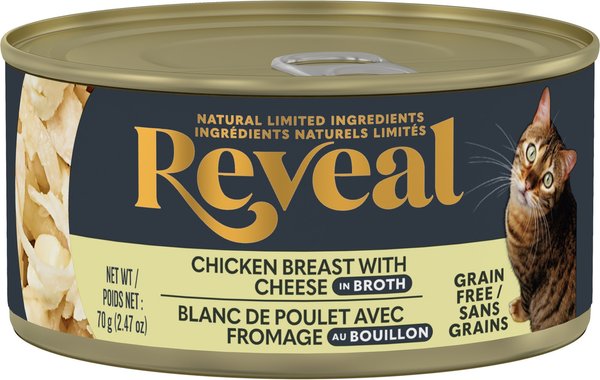 Show full view: Reveal Natural Grain-Free Chicken Breast & Cheese in Broth Flavored Wet Cat Food, 2.47-oz can, case of 24 slide 4 of 11