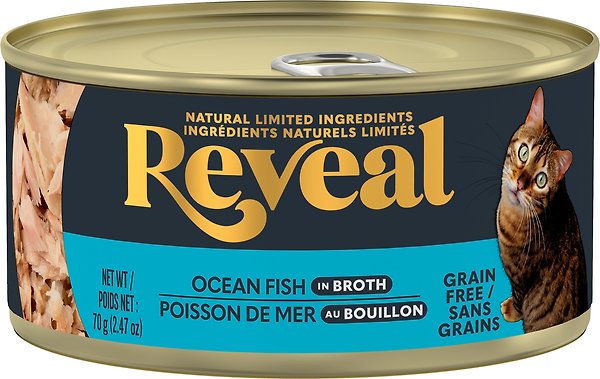 Show full view: Reveal Natural Grain-Free Ocean Fish in Broth Flavored Wet Cat Food, 2.47-oz can, case of 24 slide 4 of 10