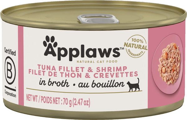 Show full view: Applaws Tuna Fillet with Shrimp Canned Cat Food, 2.47-oz can, case of 24 slide 3 of 10