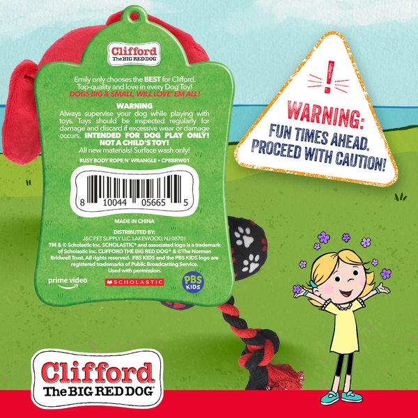 Show full view: Clifford The Big Red Dog Busy Body Rope n' Wrangle Plush Dog Toy slide 7 of 8