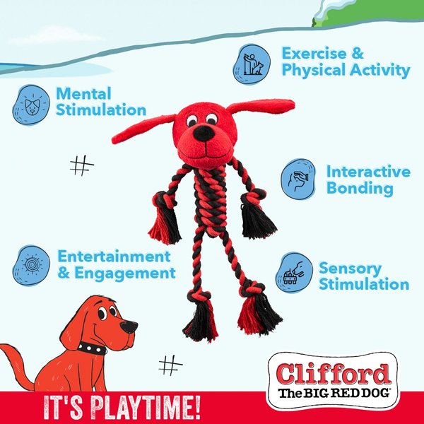 Show full view: Clifford The Big Red Dog Tug n' Play Pal Plush & Rope Dog Toy slide 3 of 7