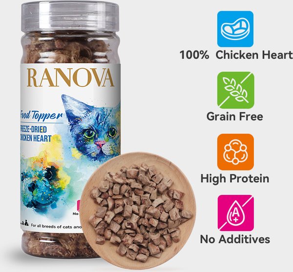 Show full view: Ranova Chicken Heart Freeze-Dried Dog & Cat Food Topper, 40-g box slide 3 of 3