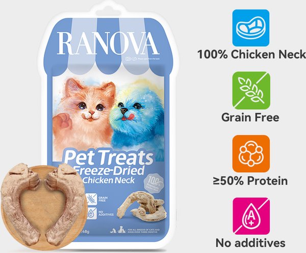 Show full view: Ranova Chicken Neck Freeze-Dried Dog & Cat Treats, 48-g bag slide 3 of 4