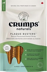 Crumps' Naturals Plaque Busters Bacon 9-cm Dental Dog Treats, 18 count