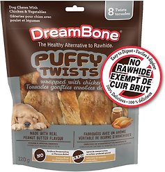 DreamBone Puffy Twist Peanut Butter Wrapped Chicken Dog Treats, 8 count
