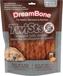 DreamBone Chicken Wrapped Twist Sticks Peanut Butter Dog Treats, 36 count