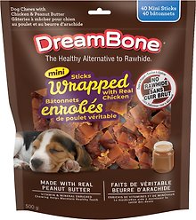 DreamBone Chicken Wrapped Sticks Peanut Butter Mini Dog Treats, 40 count