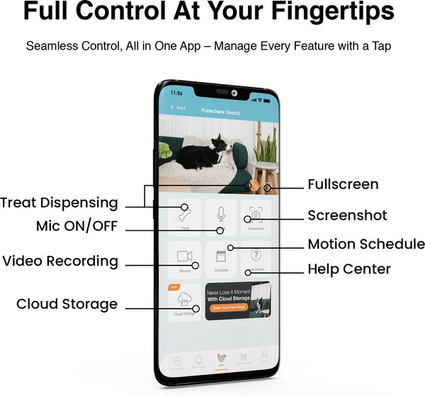 Show full view: INSTACHEW Purechew Snack Cat & Dog Treat Dispenser, HD Camera, White slide 7 of 7