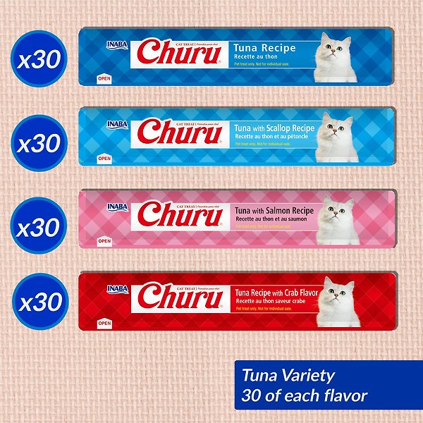 Show full view: Inaba Churu Grain-Free Tuna Variety Lickable Cat Treat, 14-g tube, 120 count slide 3 of 9