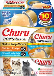 Inaba Churu Pop'n Serve Chicken Variety Grain-Free Lickable Cat Treats, 34-g cup, 10 count