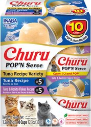 Inaba Churu Pop'n Serve Tuna Variety Grain-Free Lickable Cat Treats, 34-g cup, 10 count