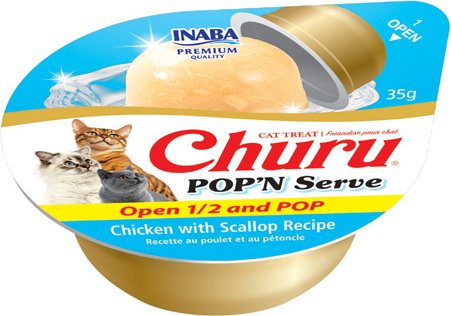 Show full view: Inaba Churu Pop'n Serve Chicken with Scallop Grain-Free Lickable Cat Treats, 34-g cup, 8 count slide 3 of 7