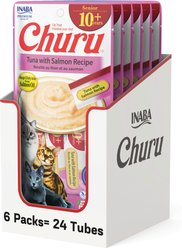 Inaba Churu for Senior 10+ Tuna with Salmon Recipe Lickable Cat Treats, 14-g tube, 24 count